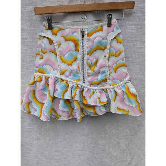 Opening Ceremony Womens Printed Scuba Ruffle mini Skirt Sz 2 Pale Pink Festivalx - Picture 2 of 8